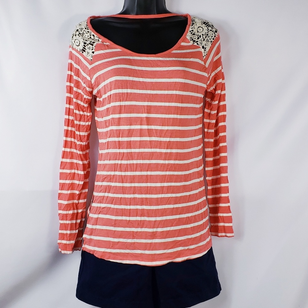 Hippie Rose Striped Crochet Shoulder Shirt